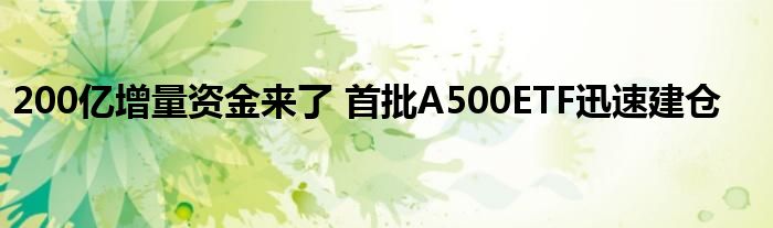 200亿增量资金来了 首批A500ETF迅速建仓