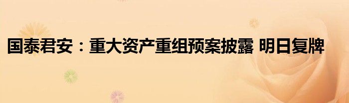 国泰君安:重大资产重组预案披露 明日复牌