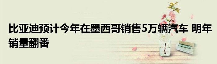 比亚迪预计今年在墨西哥销售5万辆汽车 明年销量翻番