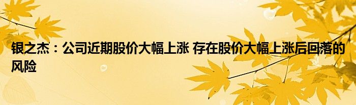 银之杰:公司近期股价大幅上涨 存在股价大幅上涨后回落的风险