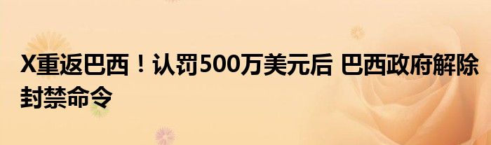 X重返巴西!认罚500万美元后 巴西政府解除封禁命令