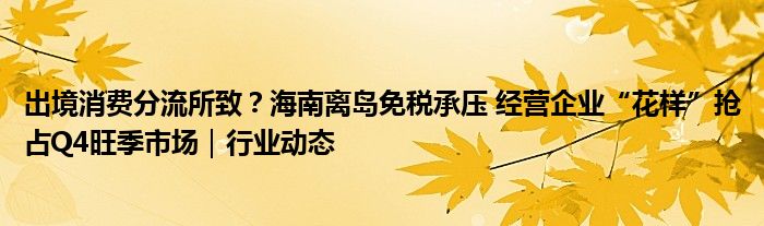 出境消费分流所致?海南离岛免税承压 经营企业“花样”抢占Q4旺季市场|行业动态