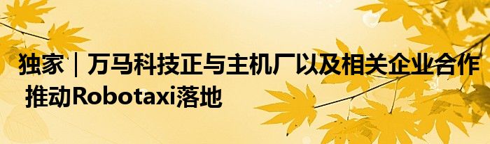 独家|万马科技正与主机厂以及相关企业合作 推动Robotaxi落地