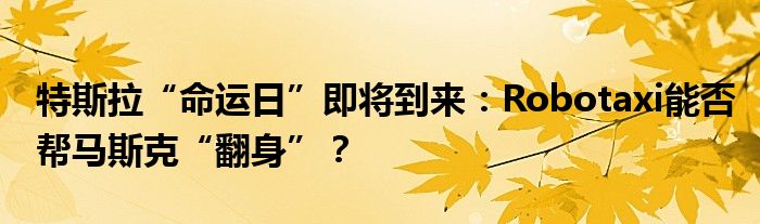 特斯拉“命运日”即将到来:Robotaxi能否帮马斯克“翻身”?