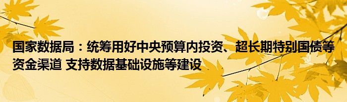 国家数据局:统筹用好中央预算内投资、超长期特别国债等资金渠道 支持数据基础设施等建设