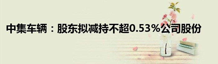 中集车辆:股东拟减持不超0.53%公司股份