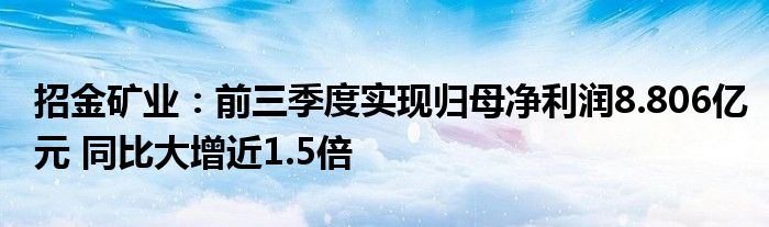 招金矿业:前三季度实现归母净利润8.806亿元 同比大增近1.5倍