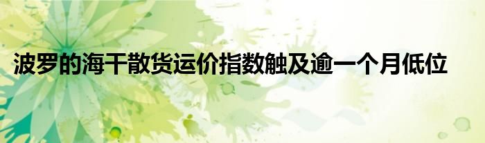 波罗的海干散货运价指数触及逾一个月低位
