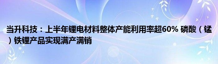 当升科技:上半年锂电材料整体产能利用率超60% 磷酸(锰)铁锂产品实现满产满销