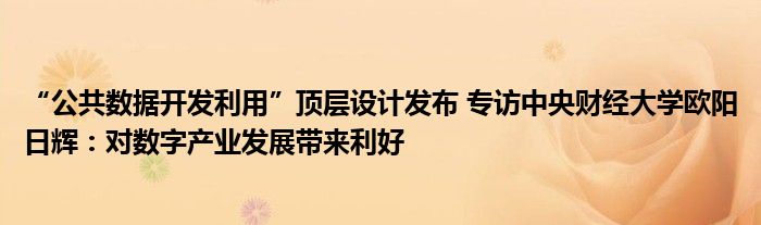 “公共数据开发利用”顶层设计发布 专访中央财经大学欧阳日辉:对数字产业发展带来利好