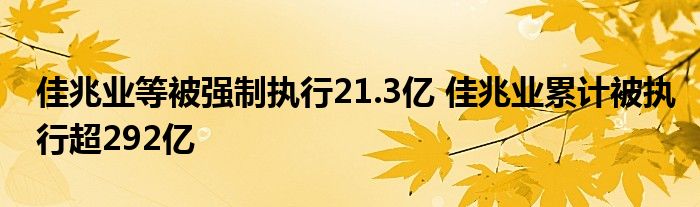 佳兆业等被强制执行21.3亿 佳兆业累计被执行超292亿