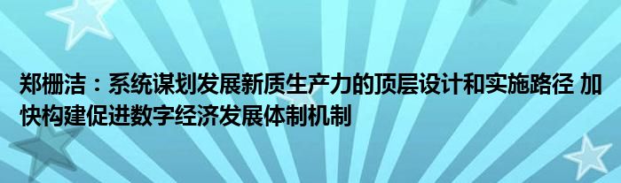 郑栅洁:系统谋划发展新质生产力的顶层设计和实施路径 加快构建促进数字经济发展体制机制
