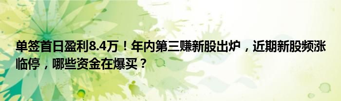 单签首日盈利8.4万!年内第三赚新股出炉,近期新股频涨临停,哪些资金在爆买?