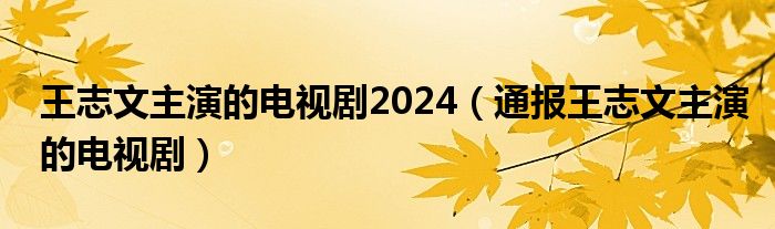 王志文主演的电视剧2024(通报王志文主演的电视剧)