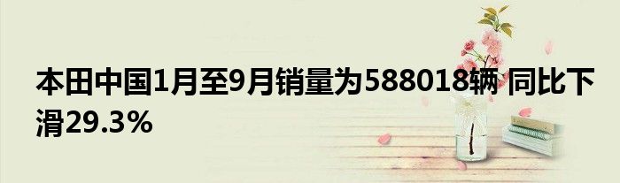 本田中国1月至9月销量为588018辆 同比下滑29.3%