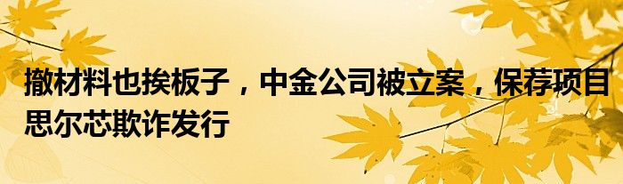 撤材料也挨板子,中金公司被立案,保荐项目思尔芯欺诈发行