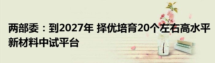 两部委:到2027年 择优培育20个左右高水平新材料中试平台