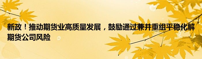 新政!推动期货业高质量发展,鼓励通过兼并重组平稳化解期货公司风险