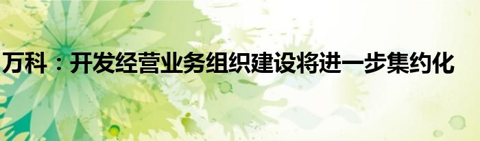 万科:开发经营业务组织建设将进一步集约化