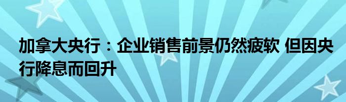 加拿大央行:企业销售前景仍然疲软 但因央行降息而回升