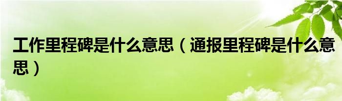 工作里程碑是什么意思(通报里程碑是什么意思)