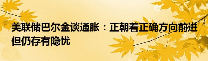 美联储巴尔金谈通胀:正朝着正确方向前进 但仍存有隐忧