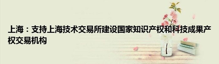 上海：支持上海技术交易所建设国家知识产权和科技成果产权交易机构