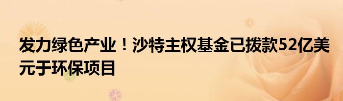 发力绿色产业!沙特主权基金已拨款52亿美元于环保项目