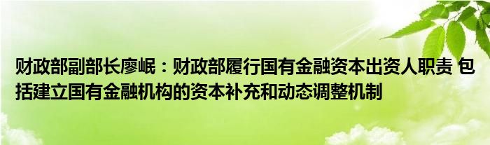 财政部副部长廖岷:财政部履行国有金融资本出资人职责 包括建立国有金融机构的资本补充和动态调整机制