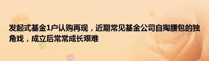 发起式基金1户认购再现,近期常见基金公司自掏腰包的独角戏,成立后常常成长艰难