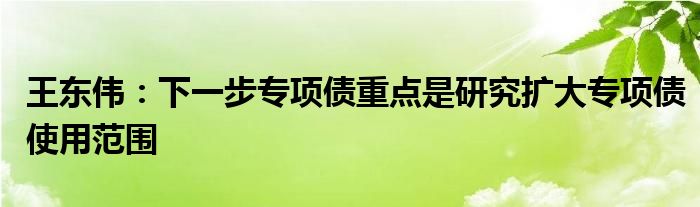 王东伟:下一步专项债重点是研究扩大专项债使用范围