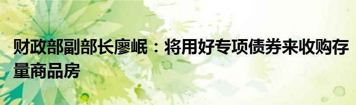 财政部副部长廖岷:将用好专项债券来收购存量商品房