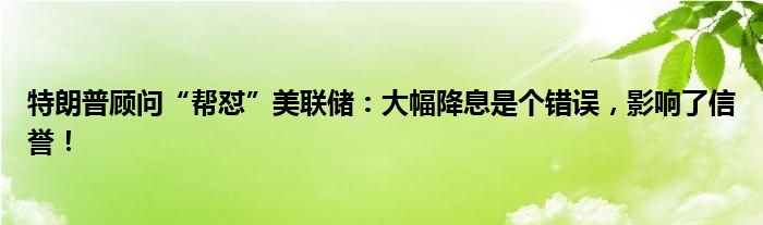 特朗普顾问“帮怼”美联储:大幅降息是个错误,影响了信誉!
