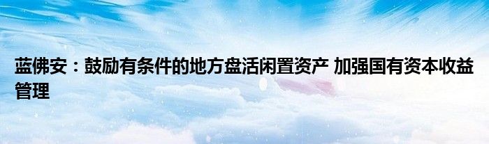 蓝佛安:鼓励有条件的地方盘活闲置资产 加强国有资本收益管理
