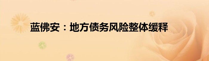 蓝佛安:地方债务风险整体缓释