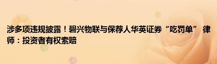 涉多项违规披露!碧兴物联与保荐人华英证券“吃罚单” 律师:投资者有权索赔