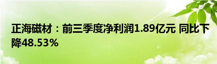 正海磁材:前三季度净利润1.89亿元 同比下降48.53%