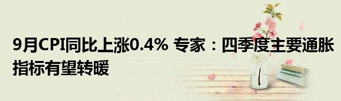 9月CPI同比上涨0.4% 专家:四季度主要通胀指标有望转暖