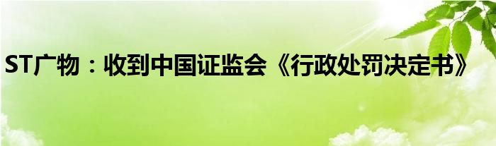 ST广物:收到中国证监会《行政处罚决定书》