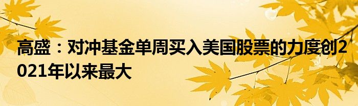 高盛:对冲基金单周买入美国股票的力度创2021年以来最大