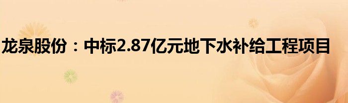 龙泉股份:中标2.87亿元地下水补给工程项目