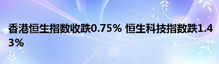 香港恒生指数收跌0.75% 恒生科技指数跌1.43%