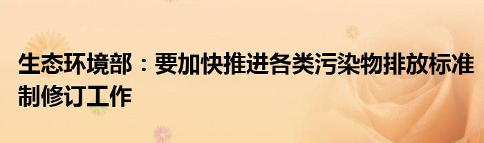 生态环境部:要加快推进各类污染物排放标准制修订工作