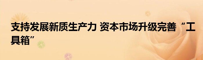 支持发展新质生产力 资本市场升级完善“工具箱”