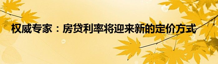 权威专家:房贷利率将迎来新的定价方式