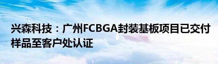 兴森科技:广州FCBGA封装基板项目已交付样品至客户处认证