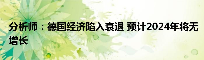 分析师:德国经济陷入衰退 预计2024年将无增长