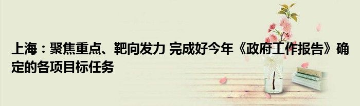 上海:聚焦重点、靶向发力 完成好今年《政府工作报告》确定的各项目标任务