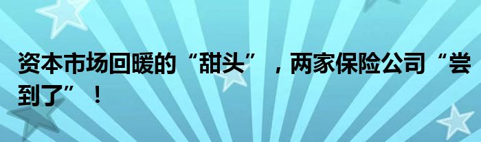 资本市场回暖的“甜头”,两家保险公司“尝到了”!