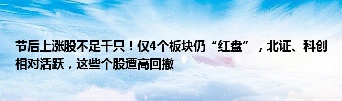 节后上涨股不足千只！仅4个板块仍“红盘”，北证、科创相对活跃，这些个股遭高回撤
